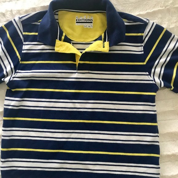 📣3 for $12 📣Boys Navy Stripped Polo Shirt - Picture 2 of 2